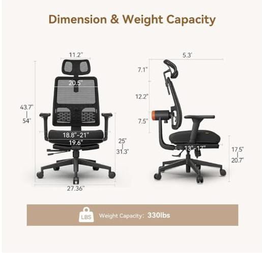 Newtral Ergonomic Office Chair with Footrest, Auto-Adjusting Lumbar Support, 4D Armrests & High Back - Adjustable Seat Depth, Height & 136° Tilt for Home Office & Gaming