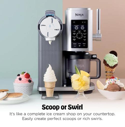 Ninja CREAMi Scoop & Swirl Ice Cream and Soft Serve Maker, Sorbet, Milkshake, Frozen Yogurt, Low Calories Program & More, 13-in-1, Soft Serve Handle & (2) CREAMi 2-in-1 16oz Pints, NC701