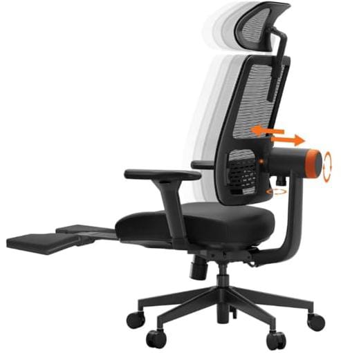 Newtral Ergonomic Office Chair with Footrest, Auto-Adjusting Lumbar Support, 4D Armrests & High Back - Adjustable Seat Depth, Height & 136° Tilt for Home Office & Gaming