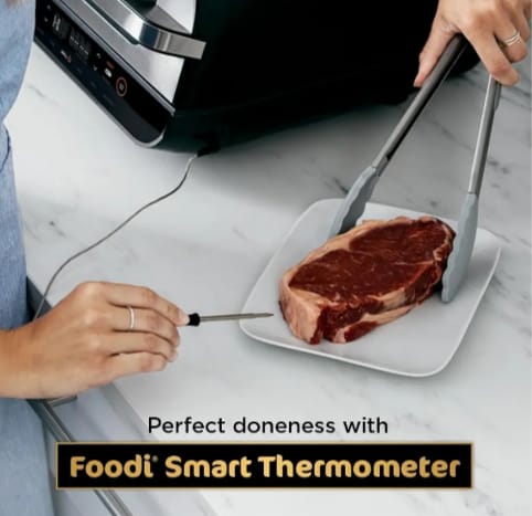 Ninja | Indoor Grill and Air Fryer| Foodi Smart XL | 6-in-1 Grill, Air Fry, Roast, Bake, Broil, Dehydrate & Crisp |Smart Thermometer & Splatter Shield | Dishwasher Safe Parts | Black/Silver | FG551