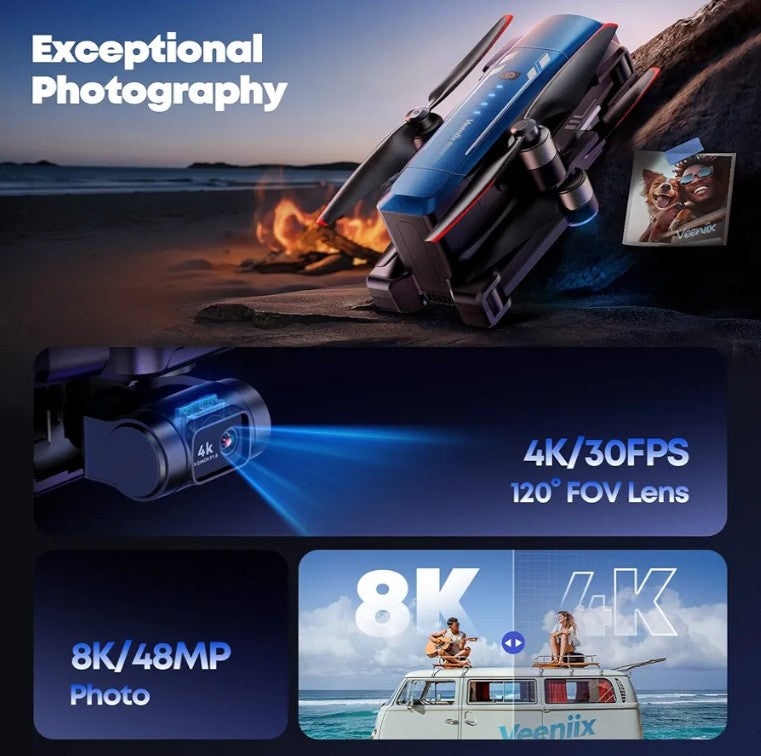 V11PRO Drone with 8K Camera for Adults, 3-Axis Gimbal Drones with 4K/30fps Video, 48 Million Pixels, 80min Flight Time with 2 Batteries, 6KM Video Transmission Quadcopter, Professional Drone