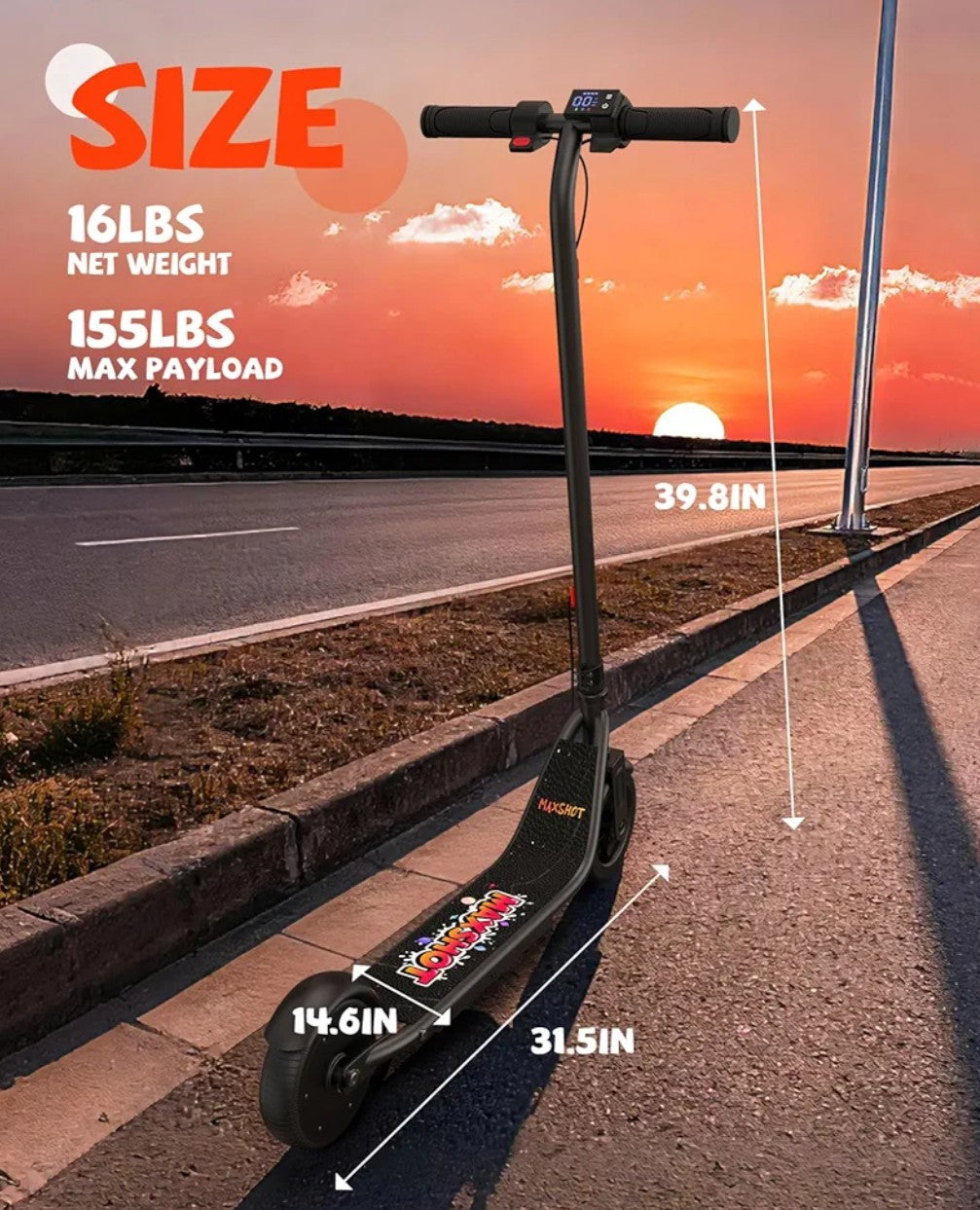 MAXSHOT Electric Scooter for Kids 6-14, 250W Powerful Motor, Max Speed 9MPH, 10 Miles Long Range, 3 Speed Modes, 6.5" Tires Portable E-Scooter with App Control, Dual Braking System for Boys & Girls