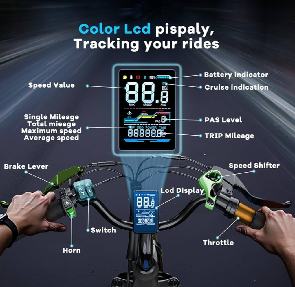 1500W Motor Peak Electric Bike for Adults and Teenagers, 48V 20AH Removable Battery Step Thru EBike, 30+MPH, 80 Miles Max Range, 24" Fat Tire Adult Electric Bicycles for 7 Speed