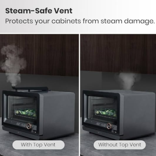 VAL CUCINA 7-in-1 Steam Convection Oven Countertop with Air Fry, Bake, Sous Vide, Ferment, Built-in Recipes | Anti-Scalding, Self Clean, Food-grade Stainless Steel Cavity & Accessories | 1500W (Black)