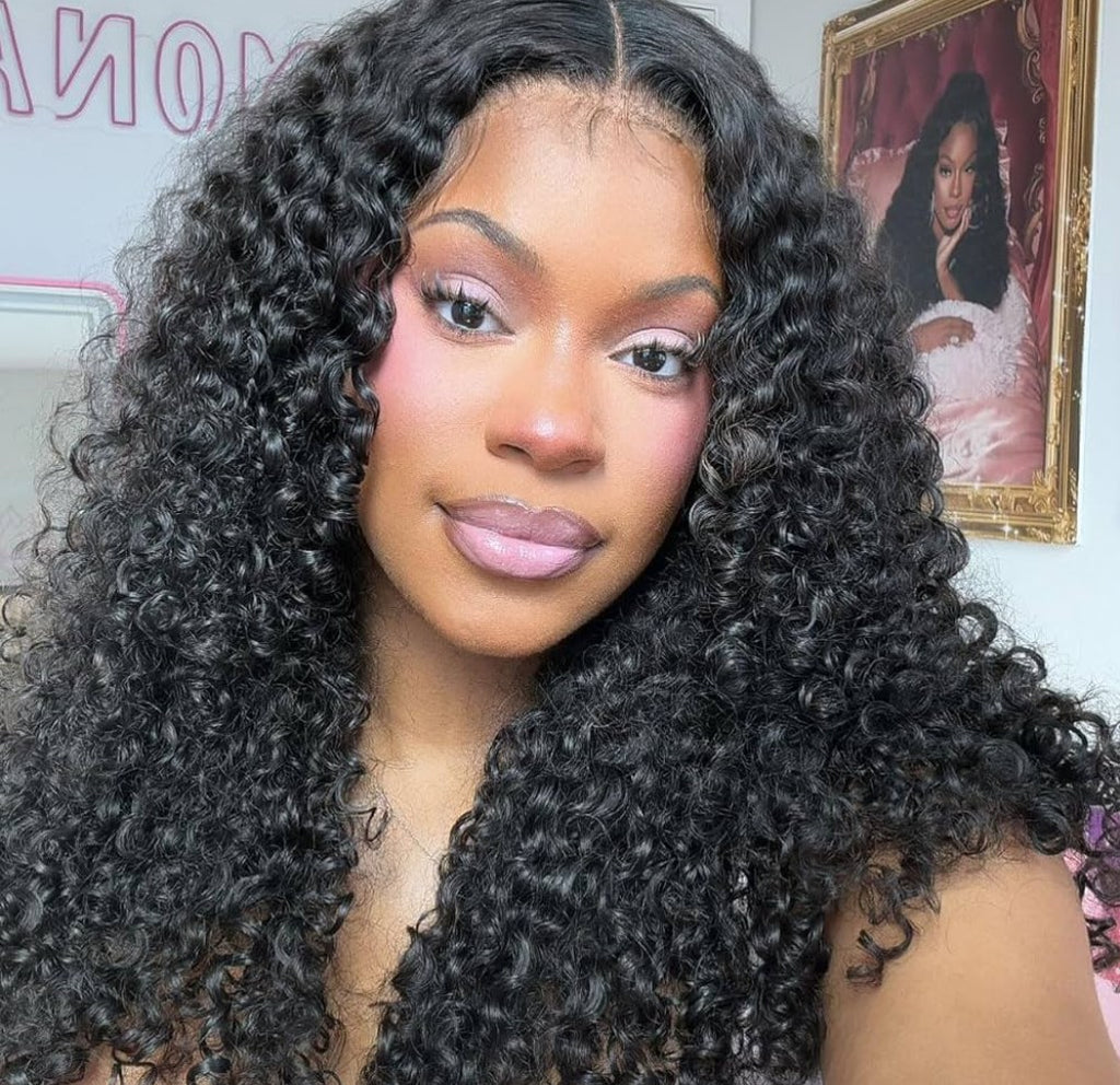 OQ HAIR Glueless Wigs Human Hair Pre Plucked Pre Cut HD Lace 7x5 Kinky Curly 180% Density Deep Curly Lace Front Wig Human Hair Pre Plucked For Beginners 3 Second To Wear 26 Inch