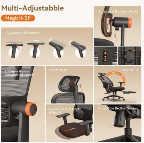 Newtral Ergonomic Office Chair with Footrest, Auto-Adjusting Lumbar Support, 4D Armrests & High Back - Adjustable Seat Depth, Height & 136° Tilt for Home Office & Gaming