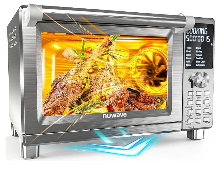 Nuwave Bravo XL Pro Air Fryer Toaster Oven with Grill Combo, 2025 New Ultra-Fast Convection System, 35% Crispier, 2X More Even, 142 Presets, 50-500F, Smarter Probe, PFAS Free, 30QT, Stainless Steel