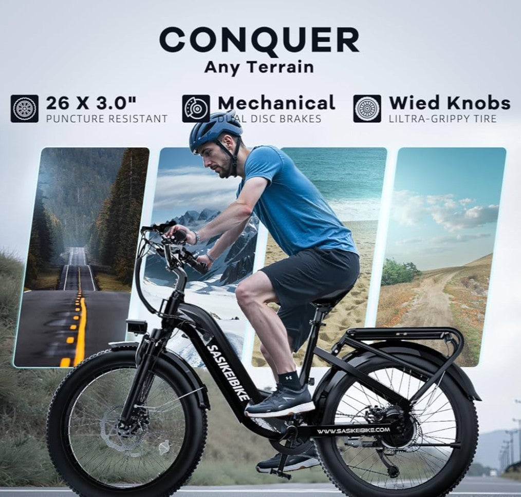 1500W Motor Peak Electric Bike for Adults and Teenagers, 48V 20AH Removable Battery Step Thru EBike, 30+MPH, 80 Miles Max Range, 24" Fat Tire Adult Electric Bicycles for 7 Speed