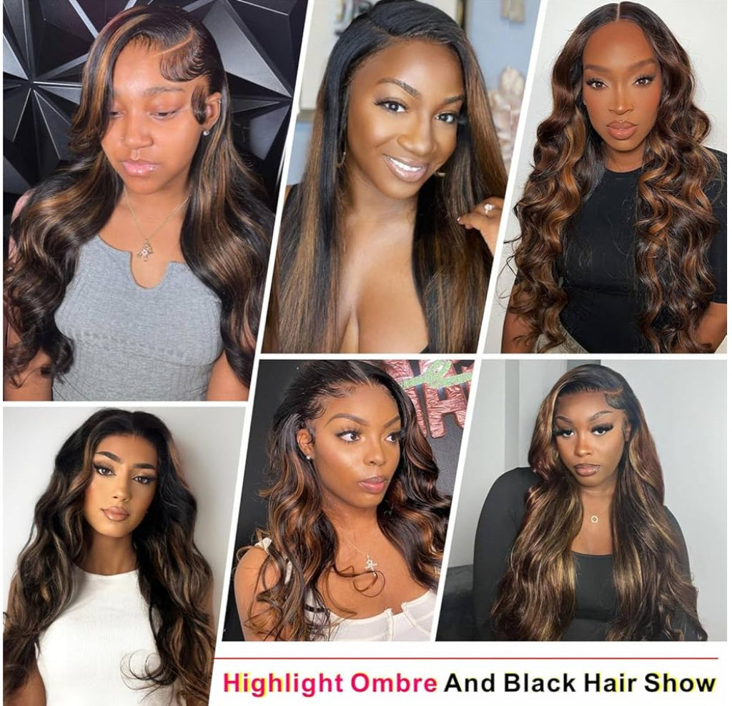 13x6 Ombre Lace Front Wig Human Hair 1B/30 Highlight Lace Front Wig Human Hair 180% Density Body Wave HD Transparent Lace Frontal Wigs Human Hair Colored Balayage Wig for Black Women 28 Inch