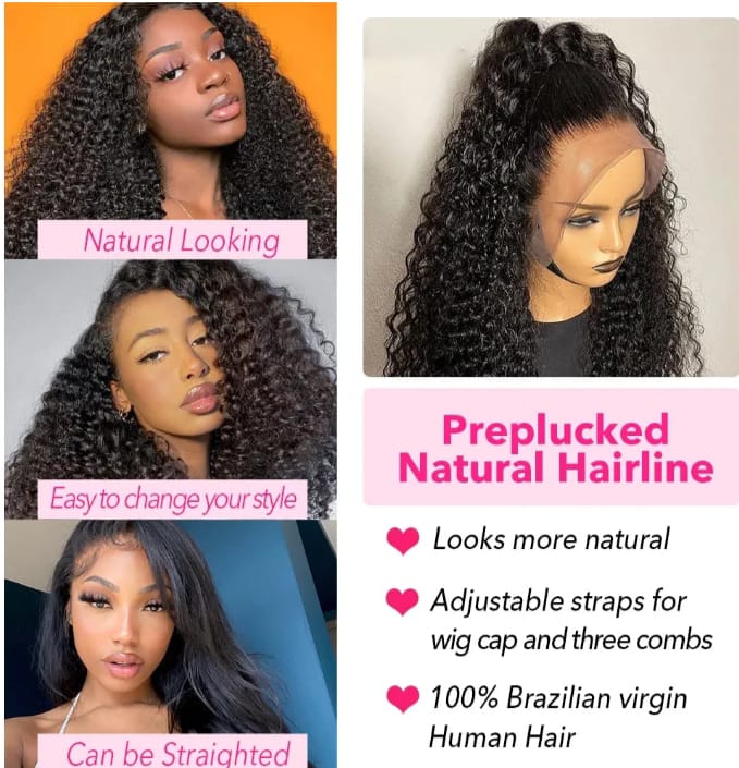 250% Density 32 Inch 13x6 HD Transparent Lace Front Human Hair Wigs For Women Deep Curly Lace Front Wig Human Hair Pre Plucked Deep Wave Frontal wig Full And Thick (32 Inch, 13x6 Human Hair Wigs)