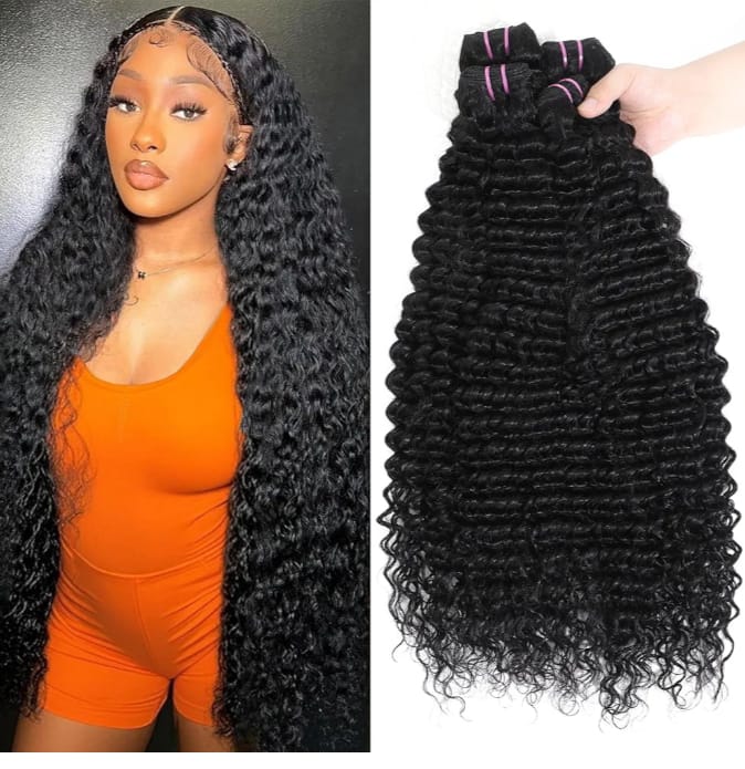 15A Raw Indian Human Hair Bundles Deep Wave Bundles Human Hair,Triple Lifespan Virgin Remy Hair,No Tangle Shedding,Keep Texture Silky Soft After Multiple Washes (4 Bundles Deep wave, 22 24 26 28)