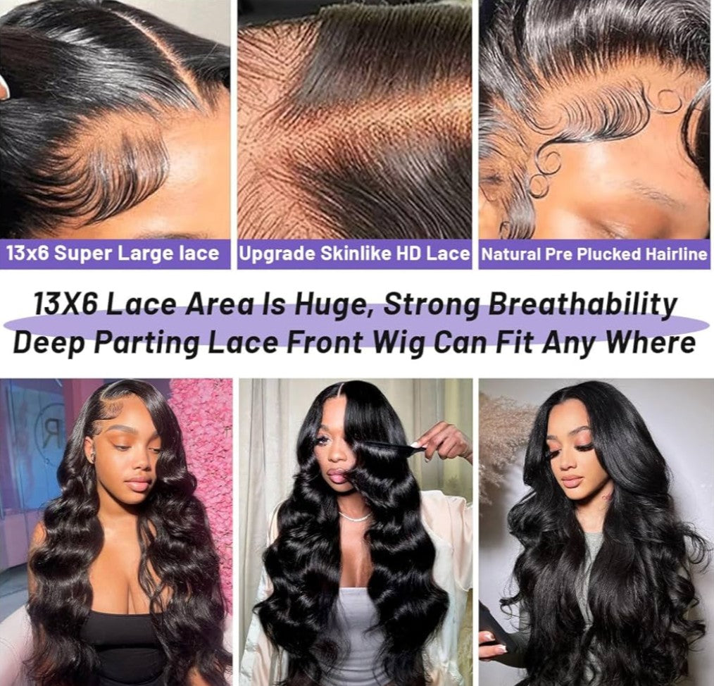 32 Inch 210 Density 13x6 Body Wave HD Lace Front Wigs Human Hair Glueless Brazilian Full Lace Frontal Wig Body Wave Human Hair Wig with Baby Hair No Shedding