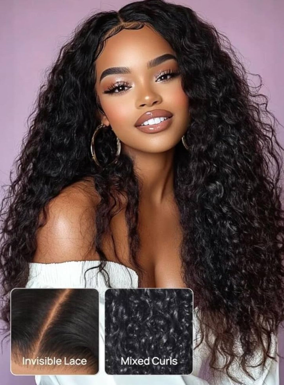 UNICE Bye Bye Knots Wig Mixed Curls Water Wave and Jerry Curly Fluffy Wig 13X4 Lace Front Pre Everything Drawstring Wigs Glueless Human Hair Pre Plucked Pre Cut Bleached Knots 150% Density 24 Inch