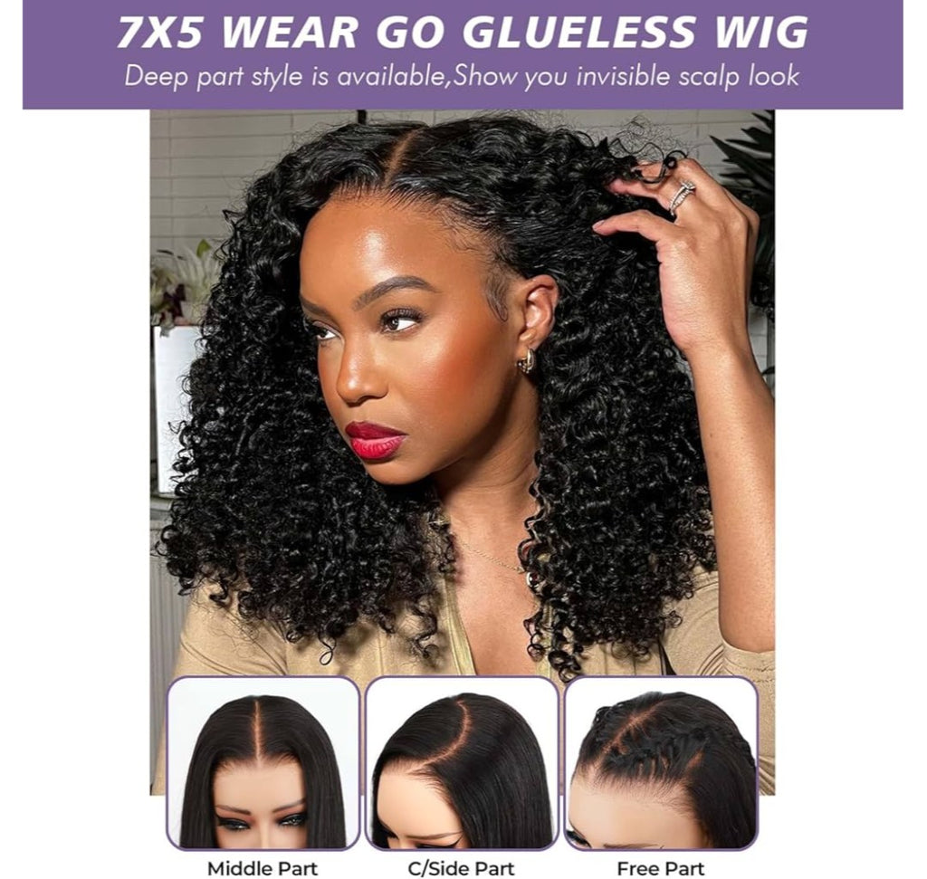OQ HAIR Glueless Wigs Human Hair Pre Plucked Pre Cut HD Lace 7x5 Kinky Curly 180% Density Deep Curly Lace Front Wig Human Hair Pre Plucked For Beginners 3 Second To Wear 26 Inch