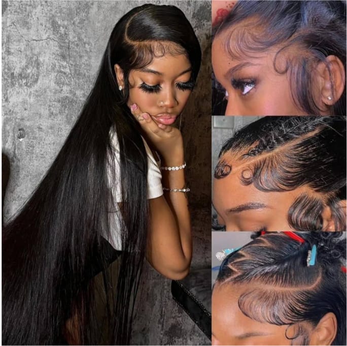 34 Inch 13x6 HD Transparent Straight Lace Front Wigs Human Hair Pre Plucked 200 Density Wigs for Women Gluelsss Wigs Human hair with Baby Hair Human Hair Wig