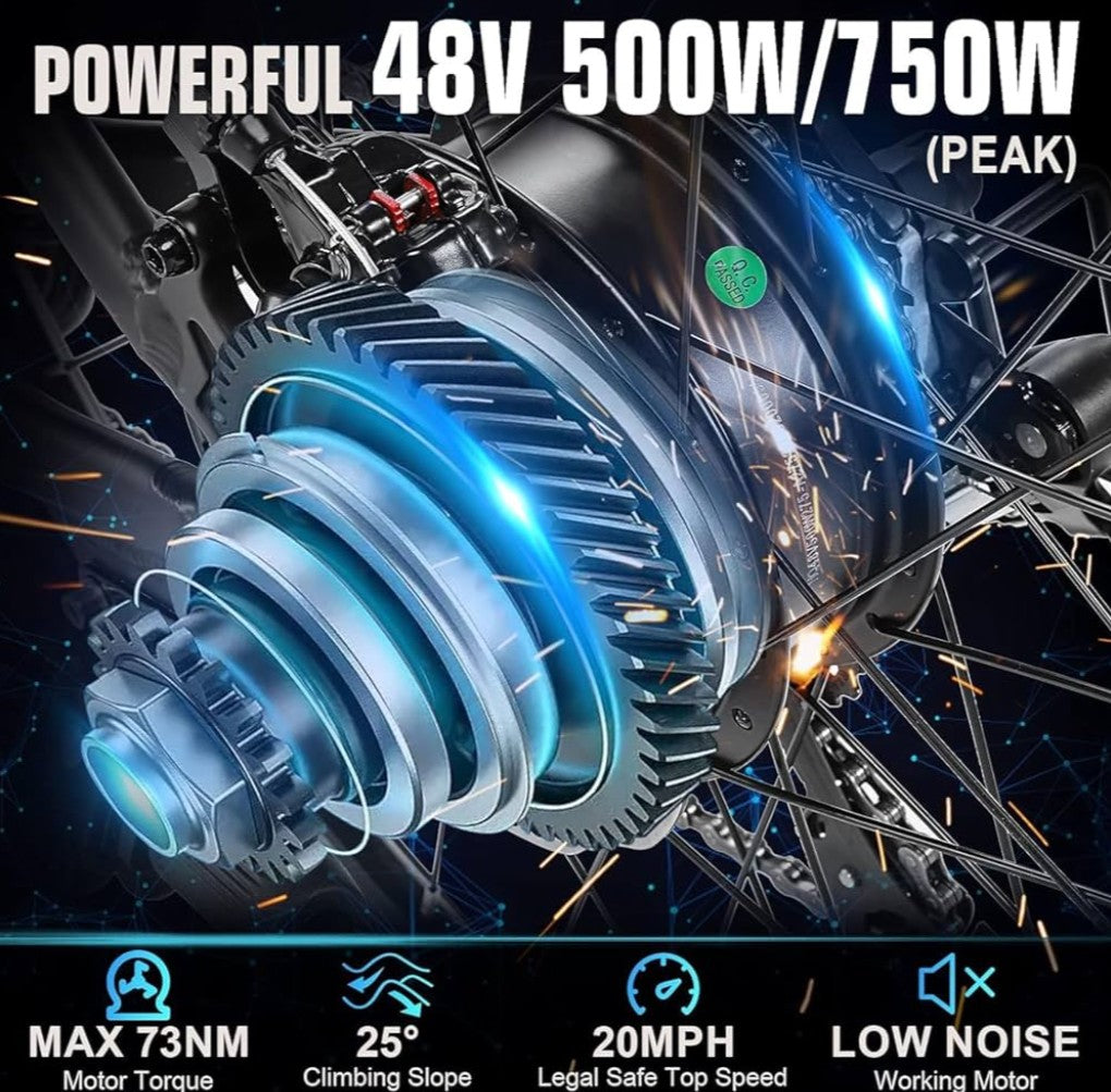 ANCHEER Hummmer Electric Mountain Bike 27.5'' Electric Bike for Adults, 21/24 Speed
Peak 750W, Ebike, 3 Hours Fast Charge, 60 Miles, Electric Bicycle, 48V/499Wh Battery, LCD Display