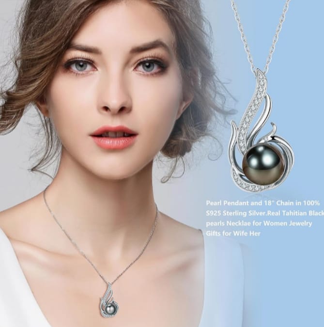 Tahitian Black Pearl Necklaces for Women 10-11mm - Pearl Necklace Phoenix Pendant | with 925 Sterling Silver 18" Chain - Christmas Mothers Day Valentine's Day Gifts For Women Wife Mom Grandma Girlfriend Daughter Her Best Friend Birthday Anniversary Fine J