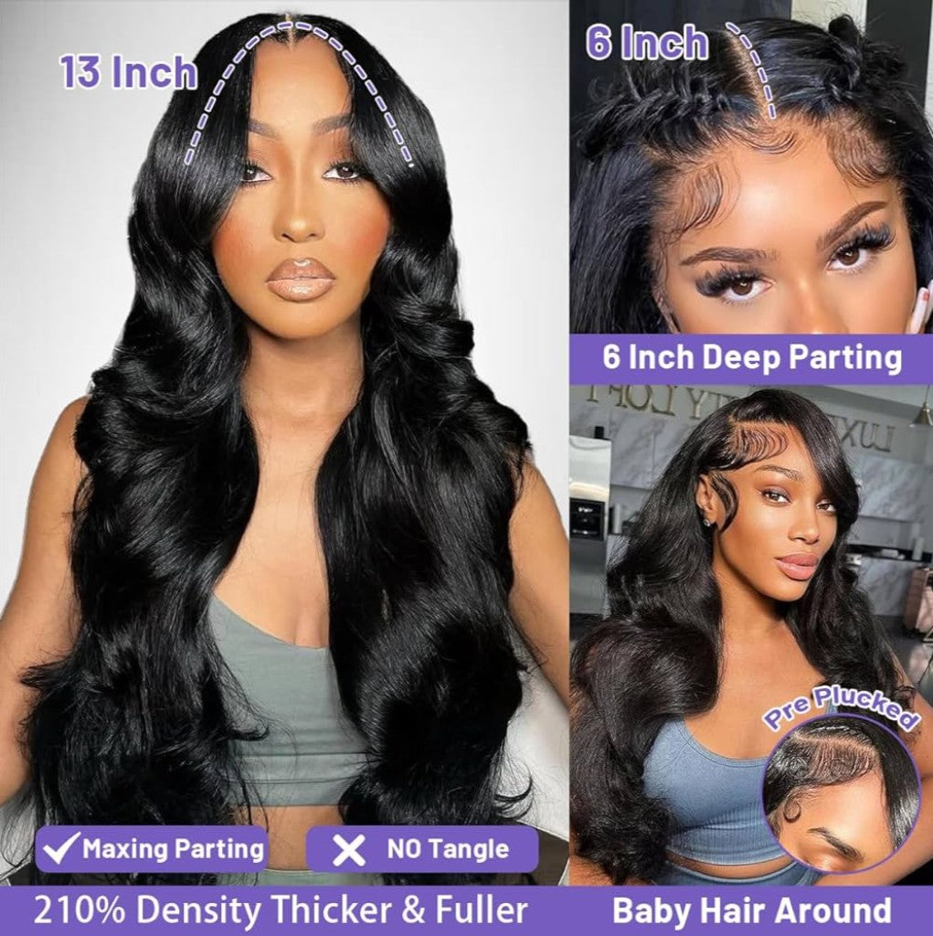 32 Inch 210 Density 13x6 Body Wave HD Lace Front Wigs Human Hair Glueless Brazilian Full Lace Frontal Wig Body Wave Human Hair Wig with Baby Hair No Shedding