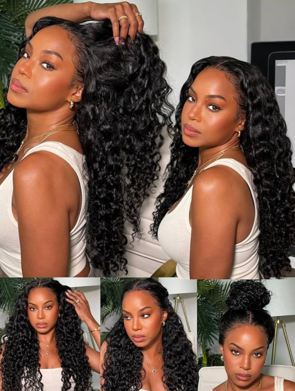 UNICE Bye Bye Knots Wig Mixed Curls Water Wave and Jerry Curly Fluffy Wig 13X4 Lace Front Pre Everything Drawstring Wigs Glueless Human Hair Pre Plucked Pre Cut Bleached Knots 150% Density 24 Inch