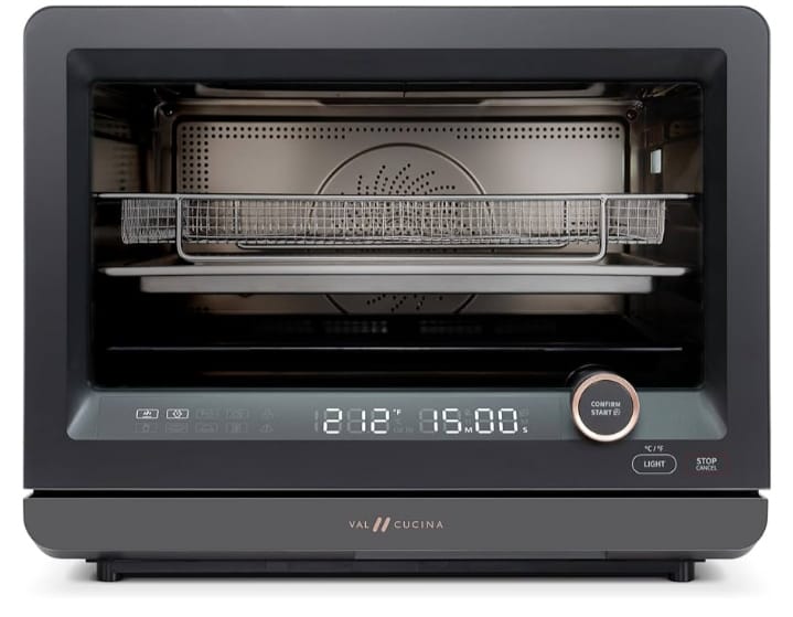 VAL CUCINA 7-in-1 Steam Convection Oven Countertop with Air Fry, Bake, Sous Vide, Ferment, Built-in Recipes | Anti-Scalding, Self Clean, Food-grade Stainless Steel Cavity & Accessories | 1500W (Black)