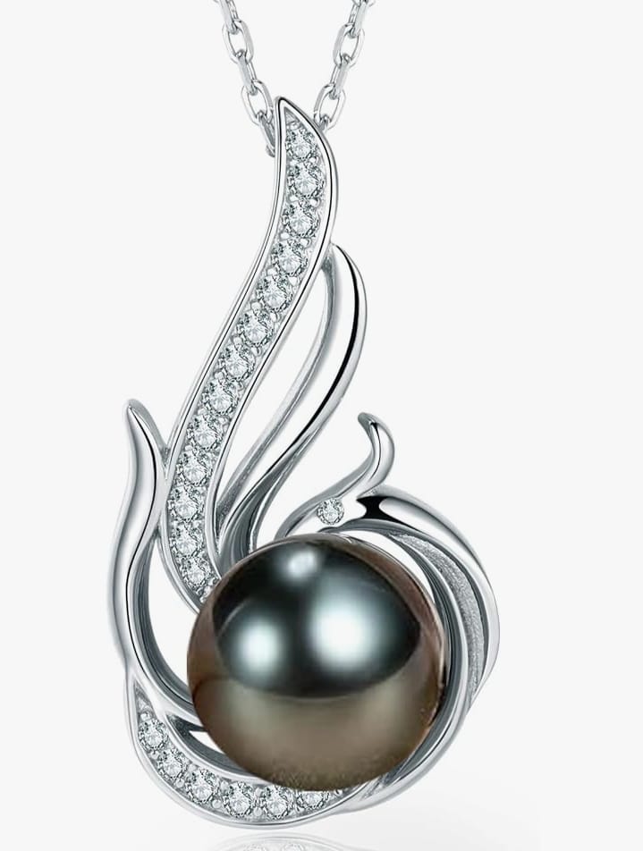Tahitian Black Pearl Necklaces for Women 10-11mm - Pearl Necklace Phoenix Pendant | with 925 Sterling Silver 18" Chain - Christmas Mothers Day Valentine's Day Gifts For Women Wife Mom Grandma Girlfriend Daughter Her Best Friend Birthday Anniversary Fine J