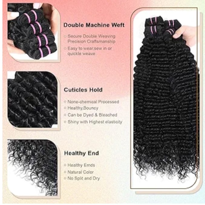 15A Raw Indian Human Hair Bundles Deep Wave Bundles Human Hair,Triple Lifespan Virgin Remy Hair,No Tangle Shedding,Keep Texture Silky Soft After Multiple Washes (4 Bundles Deep wave, 22 24 26 28)