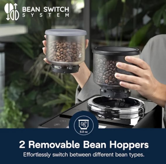 De'Longhi Rivelia Automatic Espresso Machine with Grinder & Milk Frother – All-in-One Coffee Maker, Hot & Iced Latte, Cappuccino, Bean Switch System, Burr Grinder, Compact Italian Design, Black