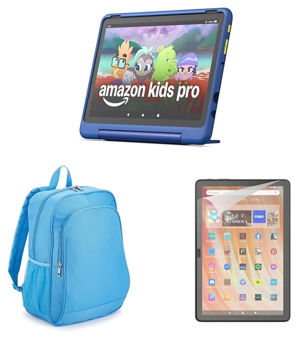 Amazon Fire HD 10 Kids Pro tablet (32 GB, Nebula) Backpack Travel Bundle