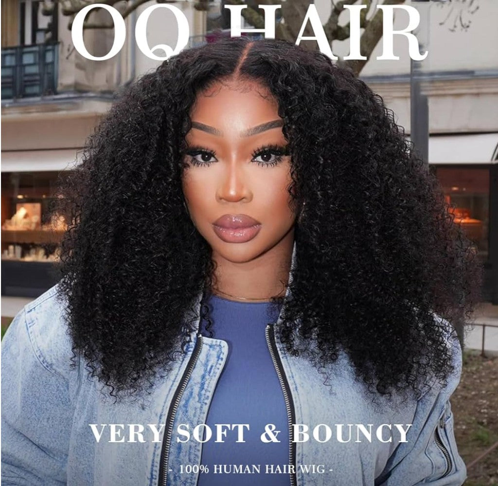 OQ HAIR Glueless Wigs Human Hair Pre Plucked Pre Cut HD Lace 7x5 Kinky Curly 180% Density Deep Curly Lace Front Wig Human Hair Pre Plucked For Beginners 3 Second To Wear 26 Inch