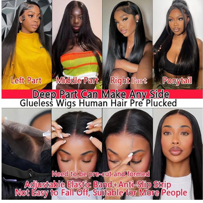 34 Inch 13x6 HD Transparent Straight Lace Front Wigs Human Hair Pre Plucked 200 Density Wigs for Women Gluelsss Wigs Human hair with Baby Hair Human Hair Wig