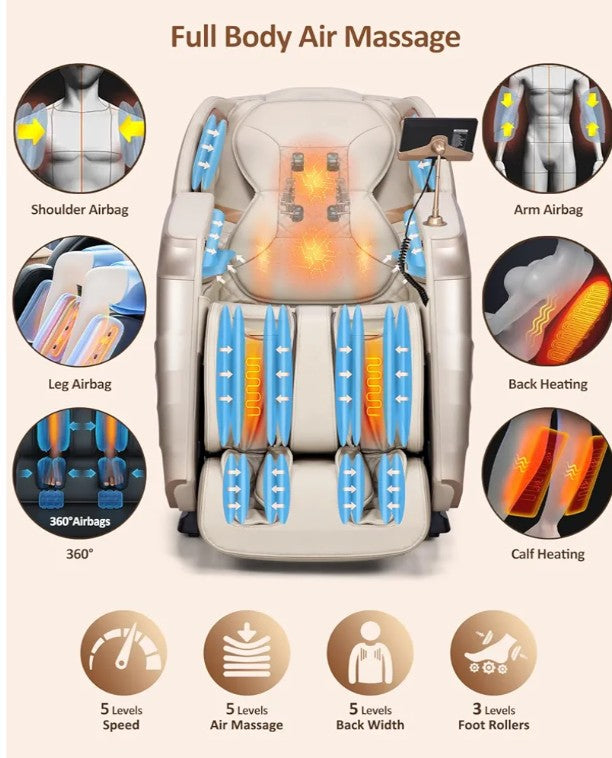 RELX 2026 Massage Chair Full Body, 20 Modes Zero Gravity SL-Track Shiatsu Massage Chair Built-in Heat System, Airbag Massage with Body Scan, Deep Yoga Stretch, Calfrest Extension and AI Control(Cream)
