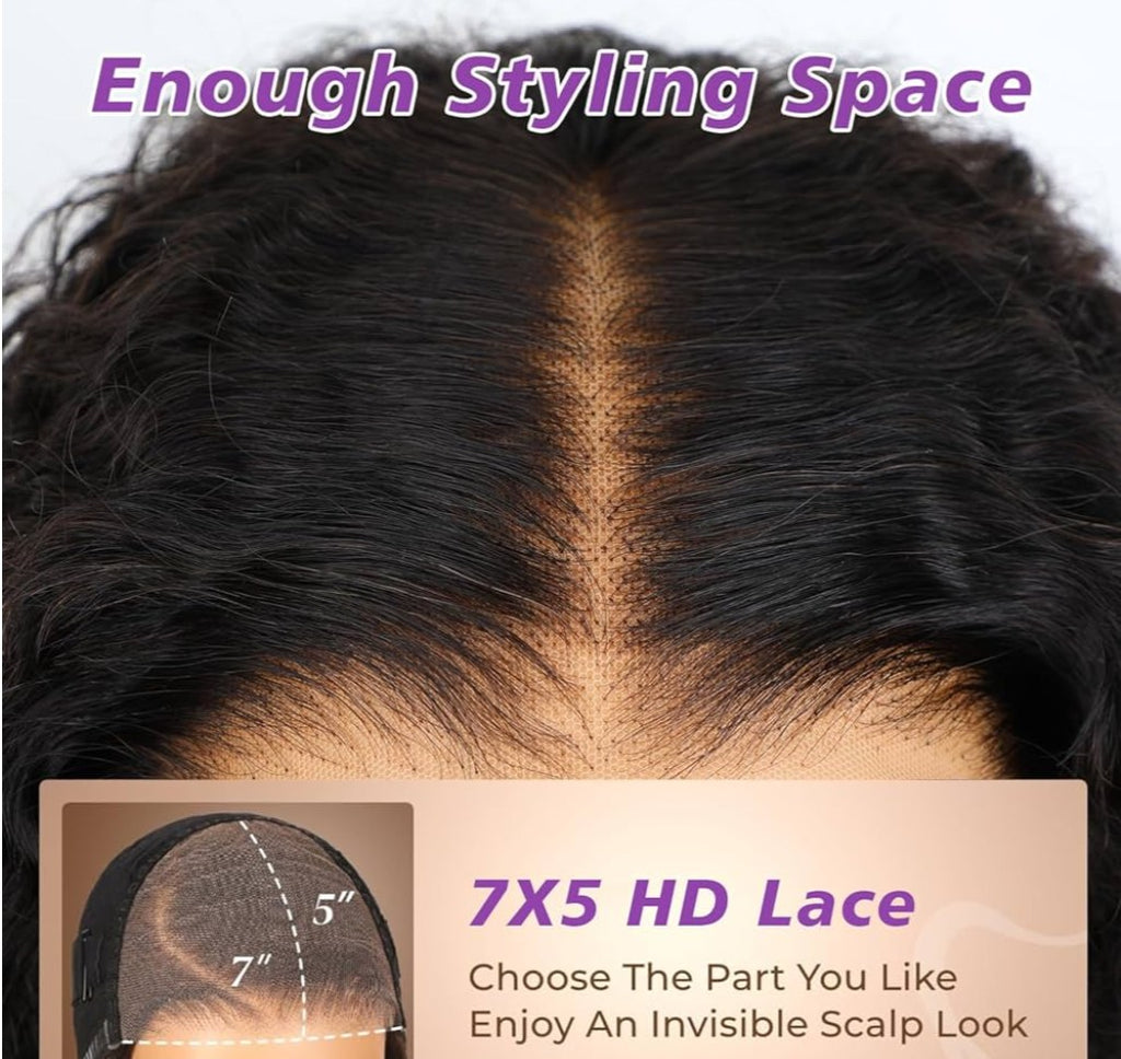 OQ HAIR Glueless Wigs Human Hair Pre Plucked Pre Cut HD Lace 7x5 Kinky Curly 180% Density Deep Curly Lace Front Wig Human Hair Pre Plucked For Beginners 3 Second To Wear 26 Inch