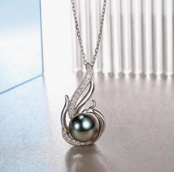 Tahitian Black Pearl Necklaces for Women 10-11mm - Pearl Necklace Phoenix Pendant | with 925 Sterling Silver 18" Chain - Christmas Mothers Day Valentine's Day Gifts For Women Wife Mom Grandma Girlfriend Daughter Her Best Friend Birthday Anniversary Fine J