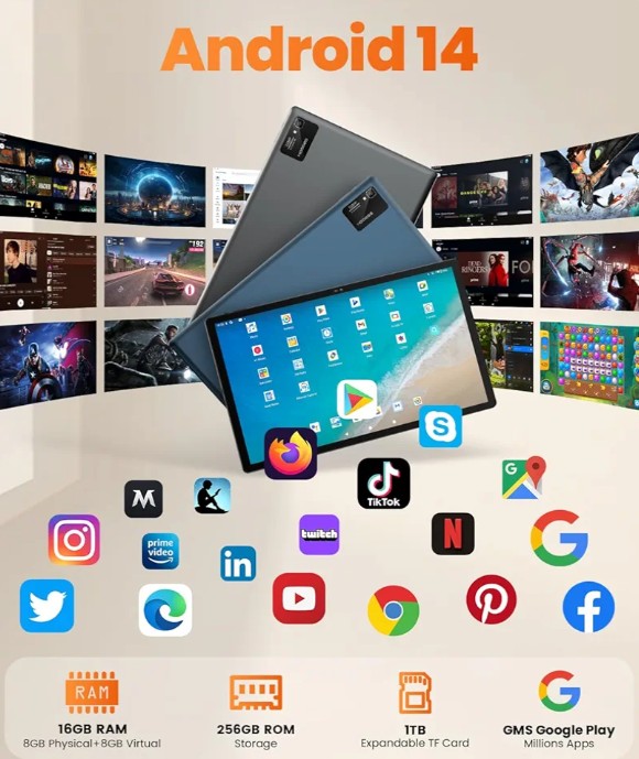 15.6 Inch Pro Tablet Android 14 Large Tablets 2025 Helio G99 Octa-Core 16GB+256GB, 1TB Expandable, 1080P 12000mAh 30W Fast Charge (Inches, 15.6, Blue, 256, GB)