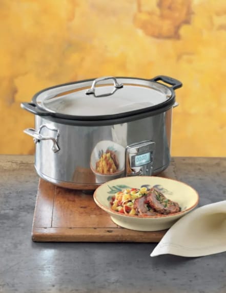 All-Clad Stainless Steel Electric Slow Cooker 7-Quart, Programmable LCD Timer, Aluminum Insert, Slow Cookers, Small Kitchen Appliances, Silver