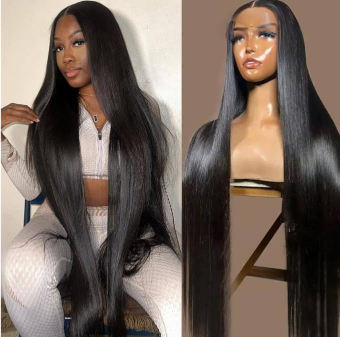 34 Inch 13x6 HD Transparent Straight Lace Front Wigs Human Hair Pre Plucked 200 Density Wigs for Women Gluelsss Wigs Human hair with Baby Hair Human Hair Wig