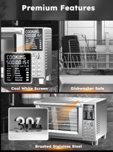 Nuwave Bravo XL Pro Air Fryer Toaster Oven with Grill Combo, 2025 New Ultra-Fast Convection System, 35% Crispier, 2X More Even, 142 Presets, 50-500F, Smarter Probe, PFAS Free, 30QT, Stainless Steel