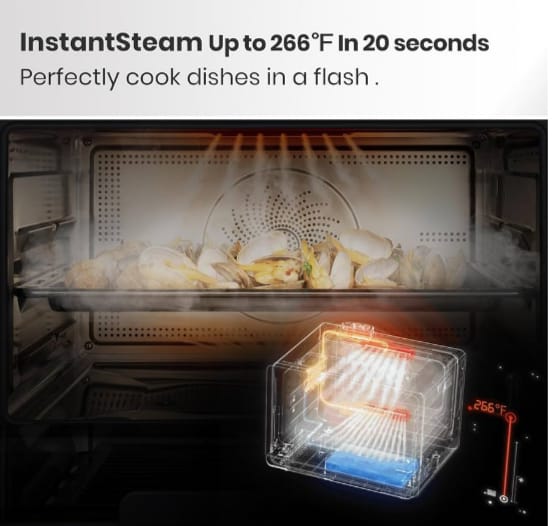 VAL CUCINA 7-in-1 Steam Convection Oven Countertop with Air Fry, Bake, Sous Vide, Ferment, Built-in Recipes | Anti-Scalding, Self Clean, Food-grade Stainless Steel Cavity & Accessories | 1500W (Black)