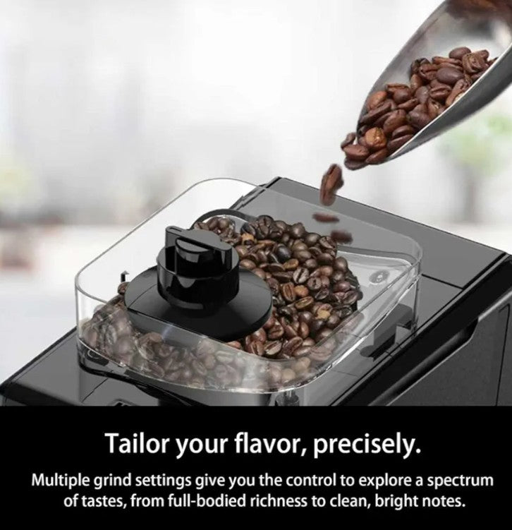 Coffee Maker with Grinder, Programmable Hot and Cold Coffee Maker with 22 oz Glass Carafe, Adjustable Fully Automatic grind and brew Coffee Machine with Timer, Black Americano Iced Coffee Machine