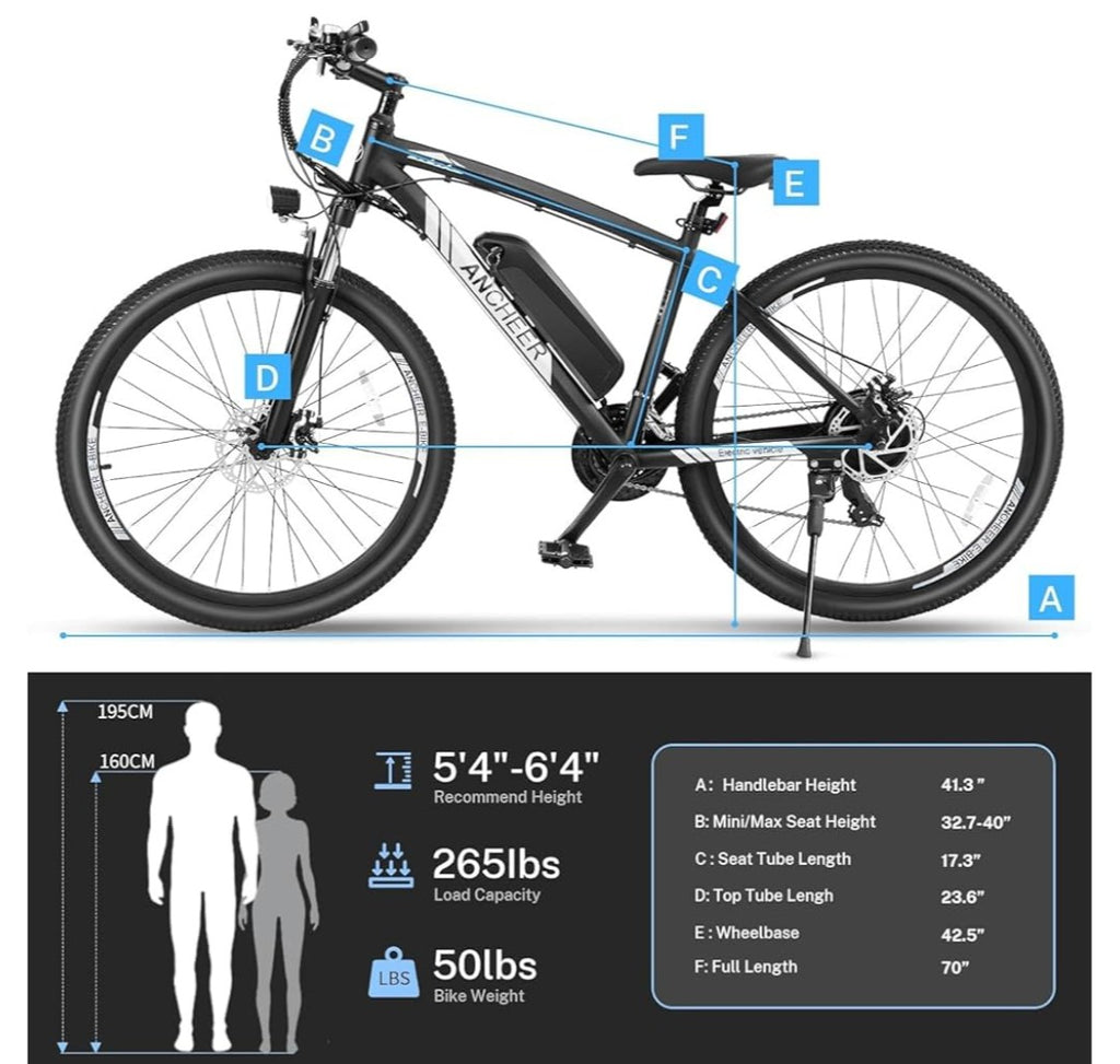ANCHEER Hummmer Electric Mountain Bike 27.5'' Electric Bike for Adults, 21/24 Speed
Peak 750W, Ebike, 3 Hours Fast Charge, 60 Miles, Electric Bicycle, 48V/499Wh Battery, LCD Display