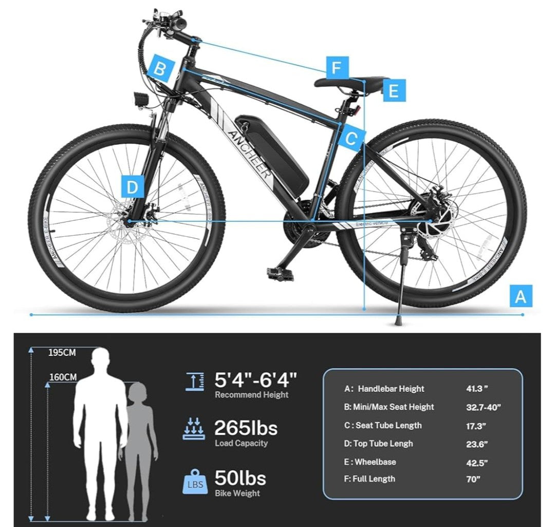 ANCHEER Hummmer Electric Mountain Bike 27.5'' Electric Bike for Adults, 21/24 Speed
Peak 750W, Ebike, 3 Hours Fast Charge, 60 Miles, Electric Bicycle, 48V/499Wh Battery, LCD Display