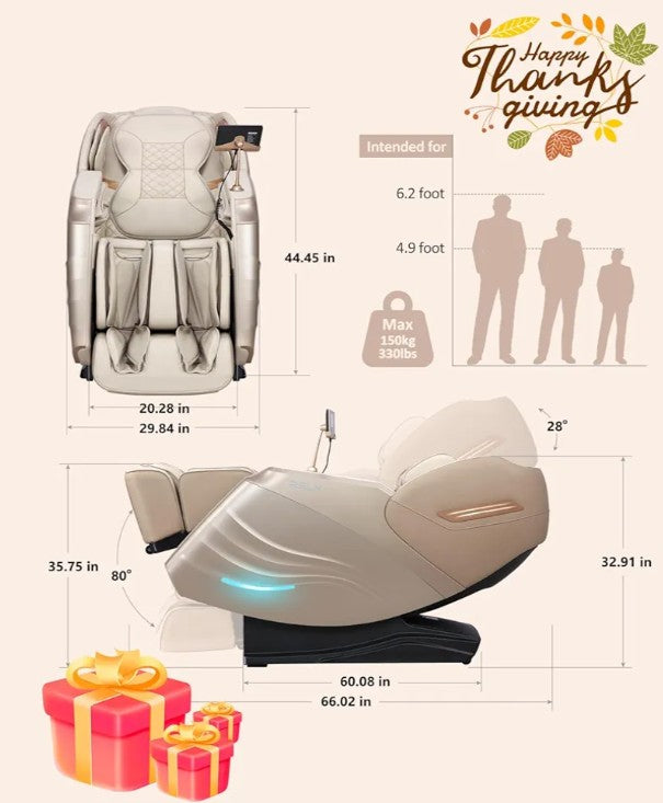 RELX 2026 Massage Chair Full Body, 20 Modes Zero Gravity SL-Track Shiatsu Massage Chair Built-in Heat System, Airbag Massage with Body Scan, Deep Yoga Stretch, Calfrest Extension and AI Control(Cream)