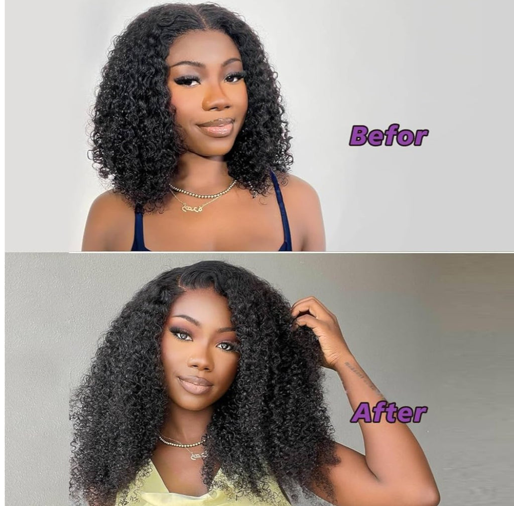 OQ HAIR Glueless Wigs Human Hair Pre Plucked Pre Cut HD Lace 7x5 Kinky Curly 180% Density Deep Curly Lace Front Wig Human Hair Pre Plucked For Beginners 3 Second To Wear 26 Inch