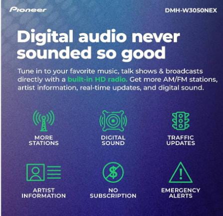 Pioneer DMH-W3050NEX 6.8" Capacitive Touchscreen, Double Din – Wireless & Wired Apple CarPlay & Android Auto, Bluetooth, Backup Camera, Maestro, FLAC, HD Radio, Hi-Volt RCA